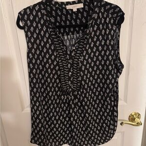 LOFT Black and White Patterned Blouse